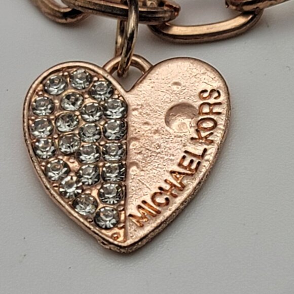 Michael Kors Rose Gold Tone Crystal Heart Charm Toggle Chain Bracelet 7" - Picture 2 of 6